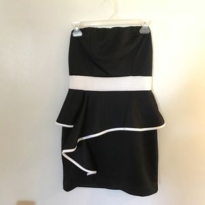 Black and White Strapless Peplum Tube Dress